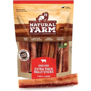 Natural Farm Extra Thick Beef Bully Sticks Dog Treats, 6-in, 4 count