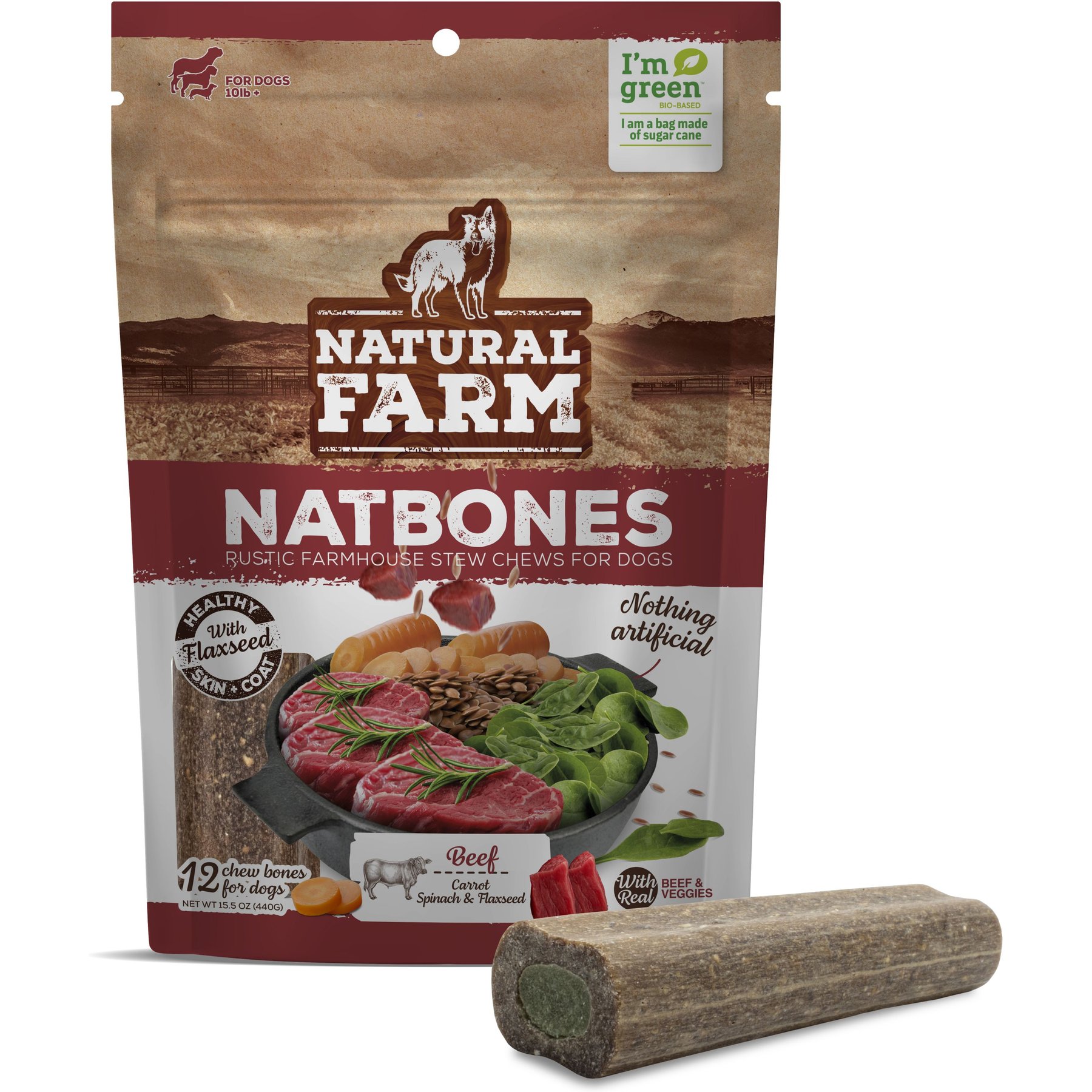 Natural Farm NatBones Beef Dog Chew Treats, 12 count