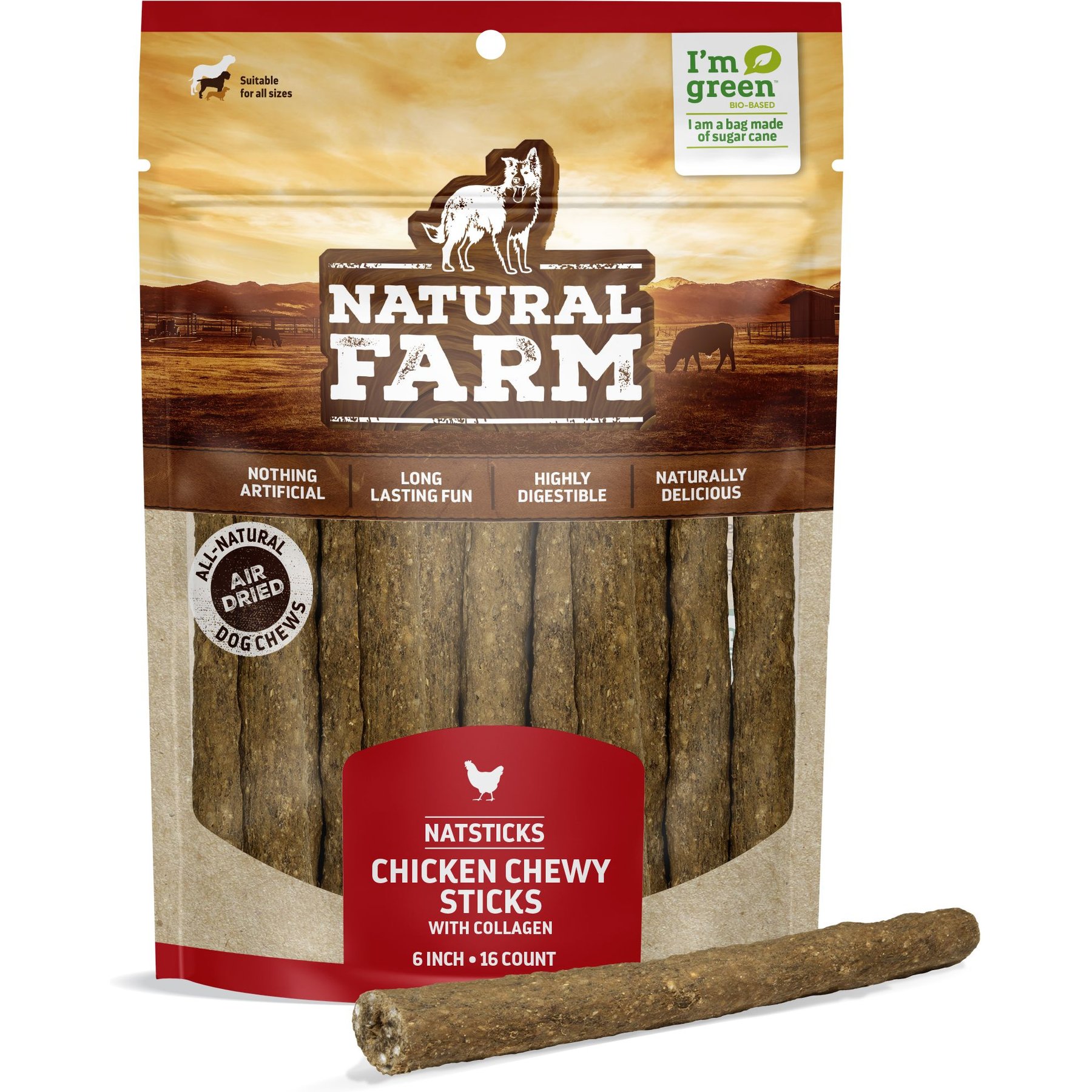 Natural Farm Natsticks Chicken High-Protein Chewy Sticks Dog Treats, 16 count