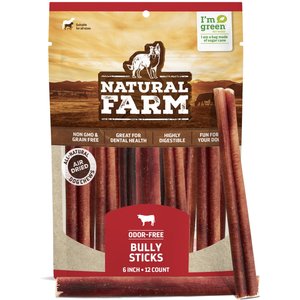 Natural Farm Odor Free 6-inch Bully Stick Dog Chews, 12 count