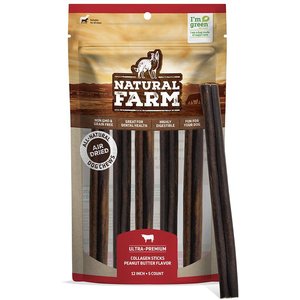 Natural Farm Peanut Butter Collagen Sticks Dog Treats, 12-in, 5 count