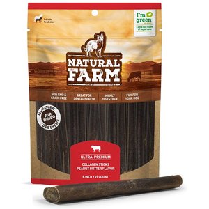 Natural Farm Collagen 6-inch Stick Peanut Butter Flavor Dog Chews, 15 count