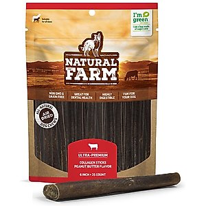 Natural Farm Collagen 6-inch Stick Peanut Butter Flavor Dog Chews, 25 count