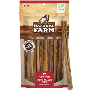 Natural Farm Peanut Butter Flavor Stuffed Collagen Sticks Dog Treats, 12-in, 12 count