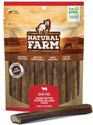 Natural Farm Peanut Butter Flavor Stuffed Collagen Sticks Dog Treats, 6-in, 15 count