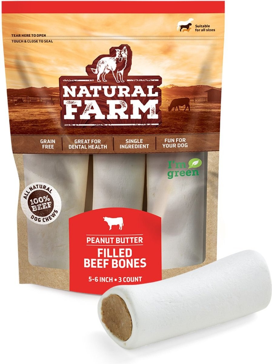 Natural Farm Peanut Butter Stuffed Bones Dog Treats, 5-6-in, 3 count