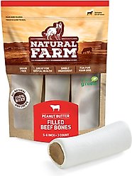 Natural Farm Peanut Butter Stuffed Bones Dog Treats, 5-6-in, 3 count