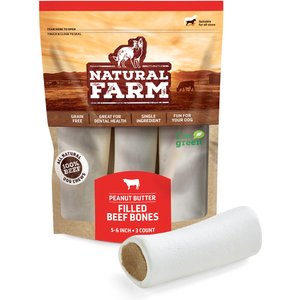 Natural Farm Peanut Butter Stuffed Bones Dog Treats, 5-6-in, 3 count