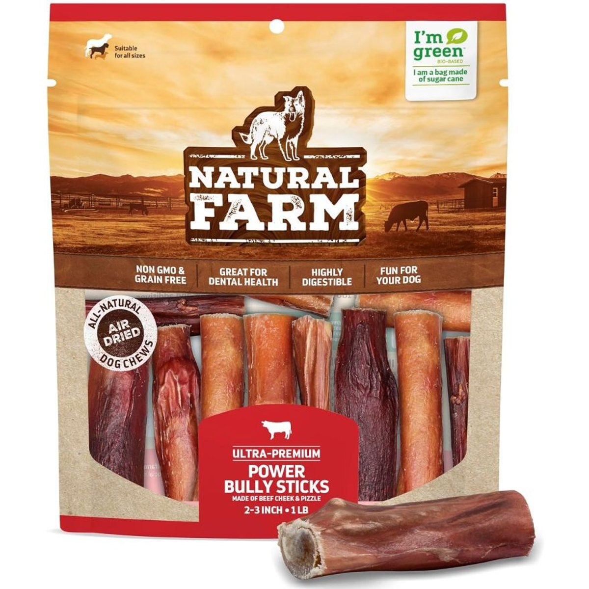 Natural Farm Power 2 to 3-in Beef Bully Sticks Dog Treats, 1-lb bag