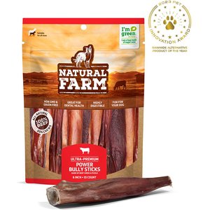 Natural Farm Power Beef Bully Sticks Dog Treats, 6-in, 15 count