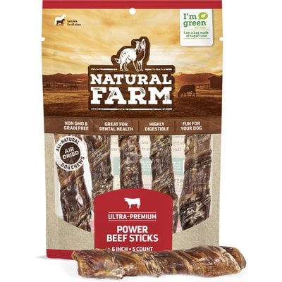 Natural Farm Natural Farm Power Beef Bully Sticks Dog Treats, 6-in, 5 count