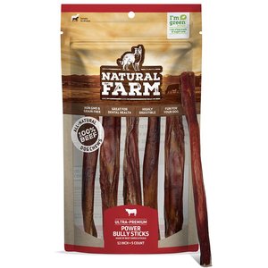 Natural Farm Power Bully Sticks Dog Treats, 12-in, 5 count 