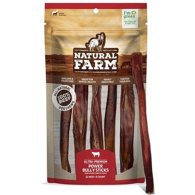 Natural Farm Natural Farm Power Bully Sticks Dog Treats, 12-in, 5 count