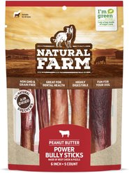 Natural Farm Power Peanut Butter Bully Sticks Dog Treats, 6-in, 5 count