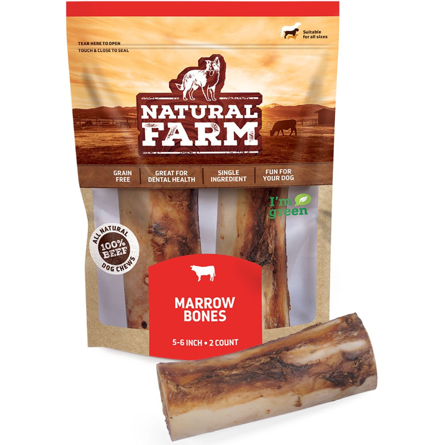 Natural Farm Smoked Marrow Bones Dog Treats, 5-6-in, 2 count