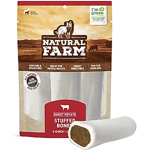 Natural Farm Sweet Potato Stuffed Bones Dog Treats, 5-6-in, 3 count