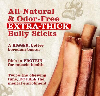 Show full view: Natural Farm Thick Beef Bully Sticks Dog Treats, 6-in, 18 count slide 3 of 7