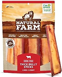 Natural Farm Thick Beef Bully Sticks Dog Treats, 6-in, 5 count