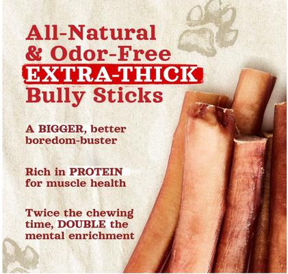 Show full view: Natural Farm Thick Beef Bully Sticks Dog Treats, 6-in, 5 count slide 3 of 8