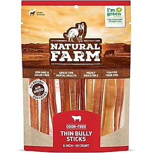 Natural Farm Thin Beef Bully Sticks Dog Treats, 6-in, 10 count