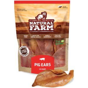 Natural Farm Whole Pig Ears Dog Treats, 25 count