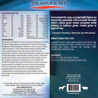 Show full view: Natural Horse Vet Just Add Oats Vitamin Mineral & Microbial Supplement, 5-lb bag slide 2 of 4