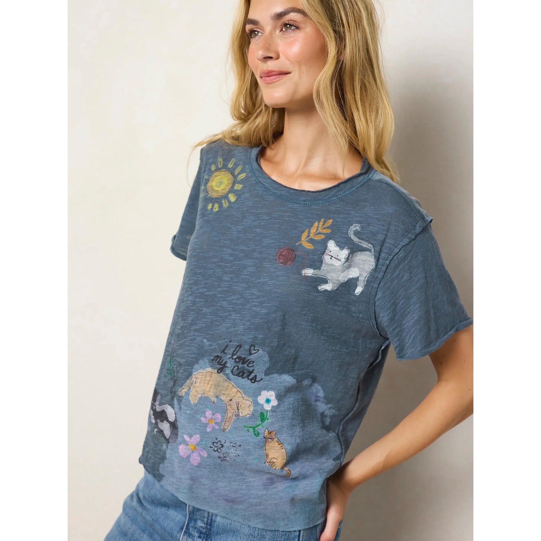 Natural Life Aiden Cat Indigo Tee Shirt, X-Small