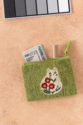 Natural Life Beaded Coin Purse Green Cat Keepsake, 5.25 x 4-in slide 2 of 2