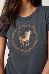 Natural Life Printed Cat Embroidered Baby Tee, Charcoal, XX-Large
