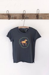 Natural Life Printed Horse Embroidered Baby Tee, Charcoal, XX-Large