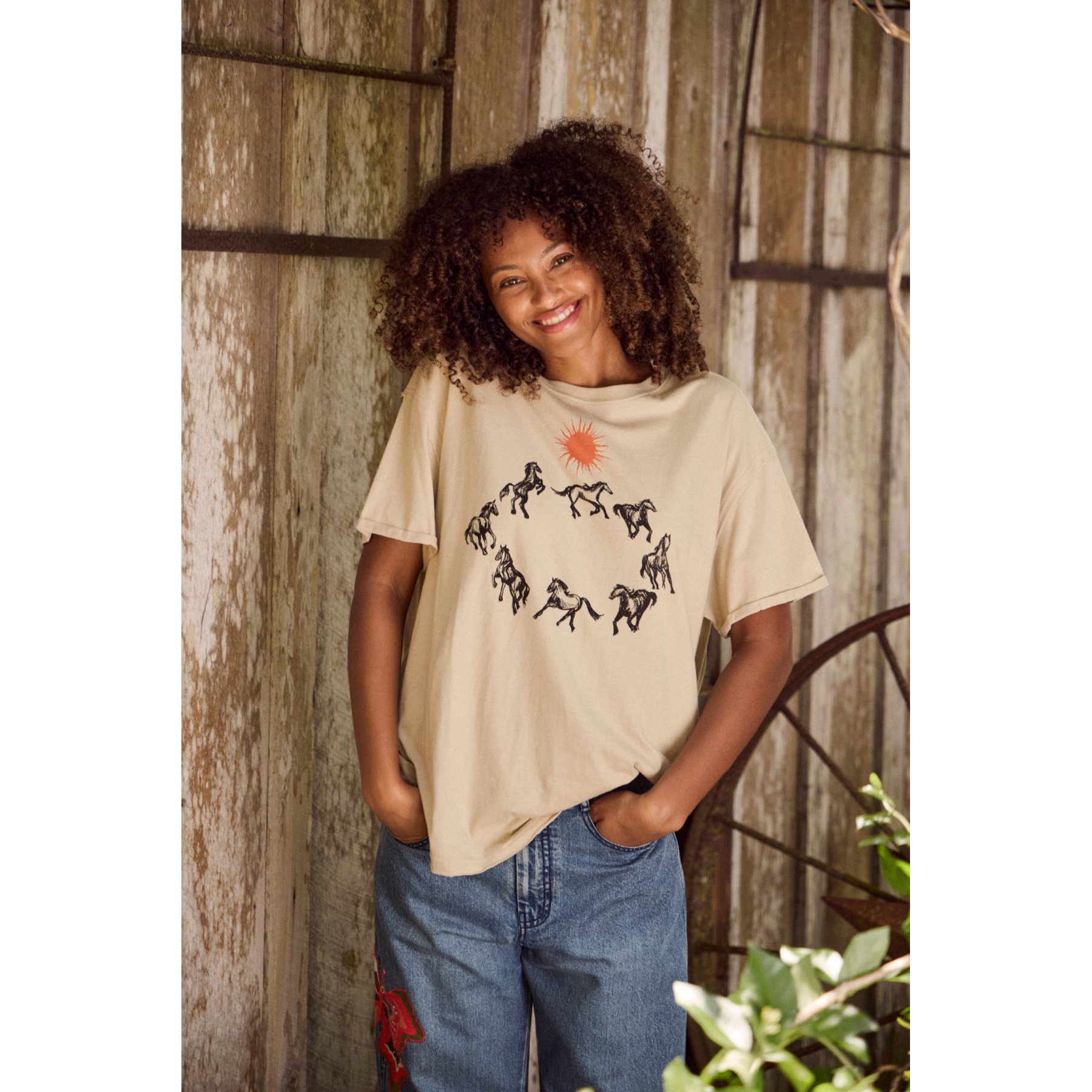 Natural Life Take It In Horse Tee Shirt, Cream, Small