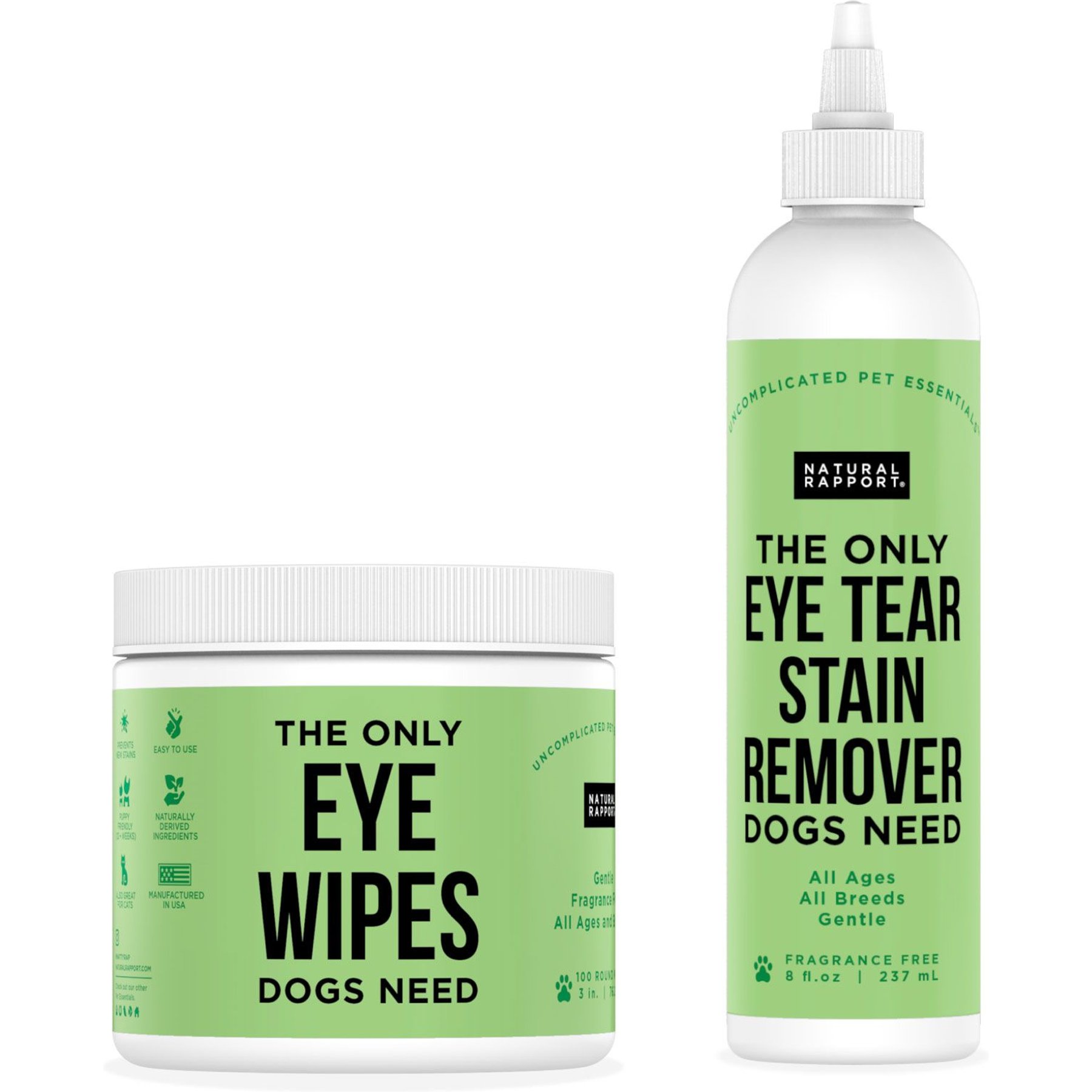 Natural Rapport Liquid & Wipes Dog Eye Tear Stain Remover Bundle, 18-fl oz bottle & 100 count wipes