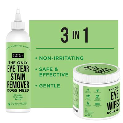 Show full view: Natural Rapport Liquid & Wipes Dog Eye Tear Stain Remover Bundle, 18-fl oz bottle & 100 count wipes slide 3 of 7