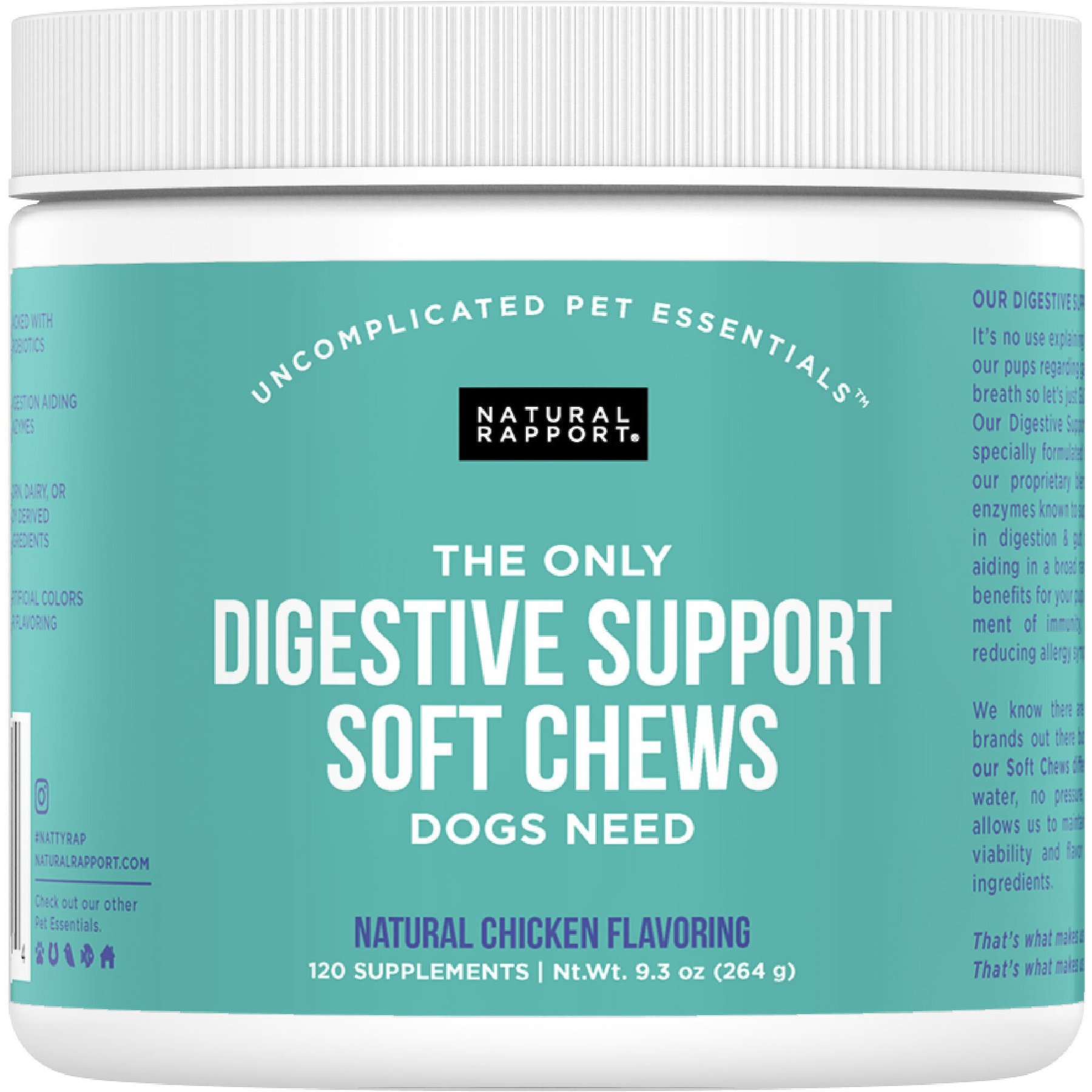 Natural Rapport The Only Digestive Support Soft Chews Dogs Needs Digestive Supplement for Dogs, 120 count