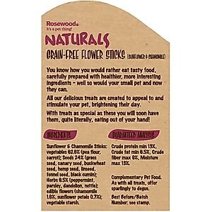 Naturals by Rosewood Grain-Free Assorted Flower Sticks Small Pet Treats, 4.9-oz bag, case of 4