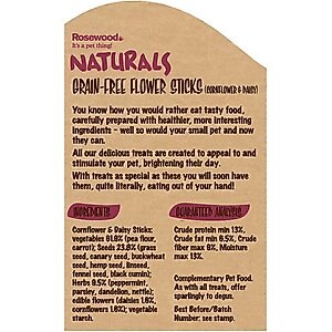 Naturals by Rosewood Grain-Free Assorted Flower Sticks Small Pet Treats, 4.9-oz bag, case of 4
