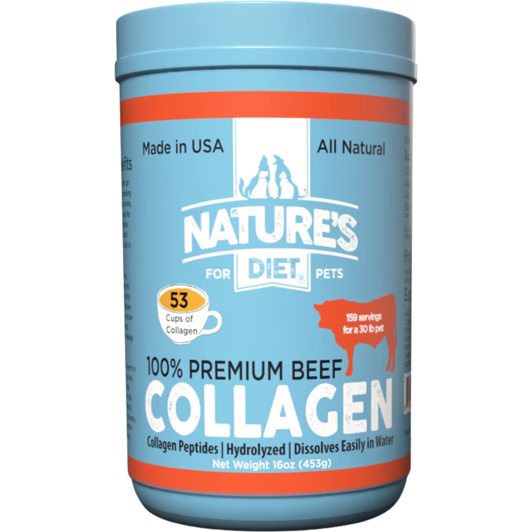 Nature's Diet Premium Collagen Peptides Type 2 Adult Hydrolyzed Protein Beef Flavored Dry Dog Food Topper, 16-oz jar