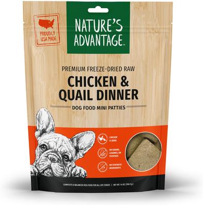 Show full view: Nature's Advantage Chicken & Quail Mini Patties Grain-Free Freeze-Dried Raw Dog Food, 14-oz bag slide 3 of 4
