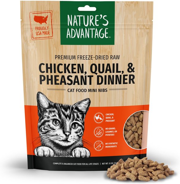 Nature's Advantage Chicken, Quail & Pheasant Mini Nibs Grain-Free Freeze-Dried Raw Cat Food, 12-oz bag