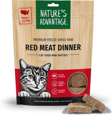 Show full view: Nature's Advantage Red Meat Mini Patties Grain-Free Freeze-Dried Raw Cat Food, 12-oz bag slide 1 of 4