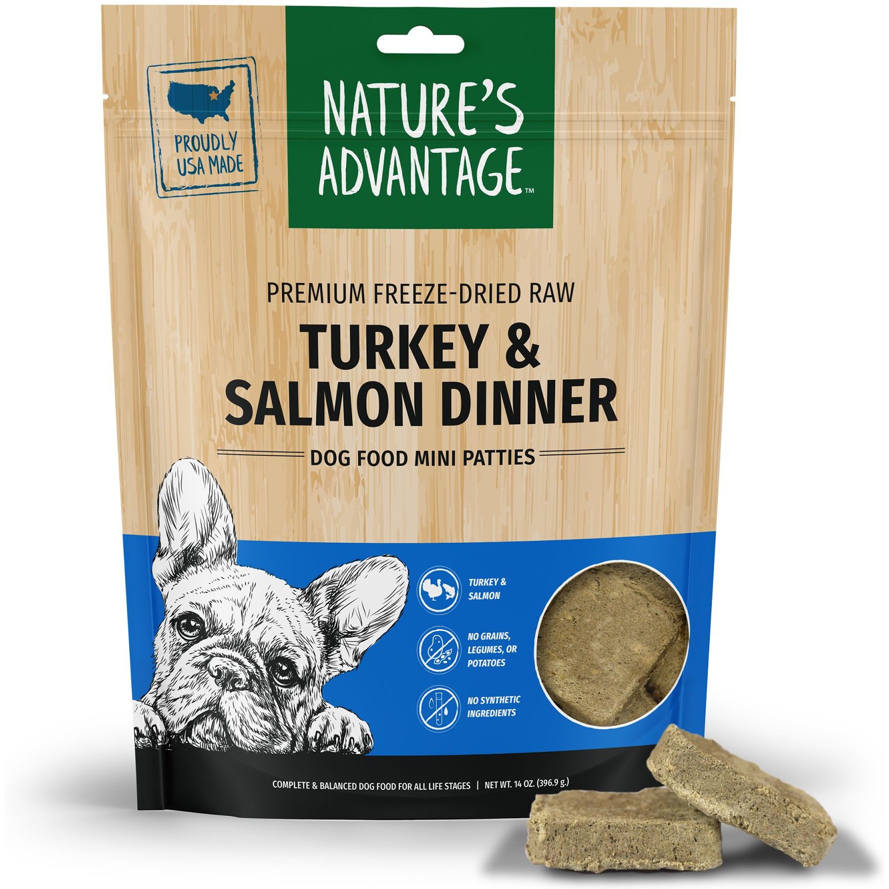 Nature's Advantage Turkey & Salmon Mini Patties Grain-Free Freeze-Dried Raw Dog Food, 14-oz bag