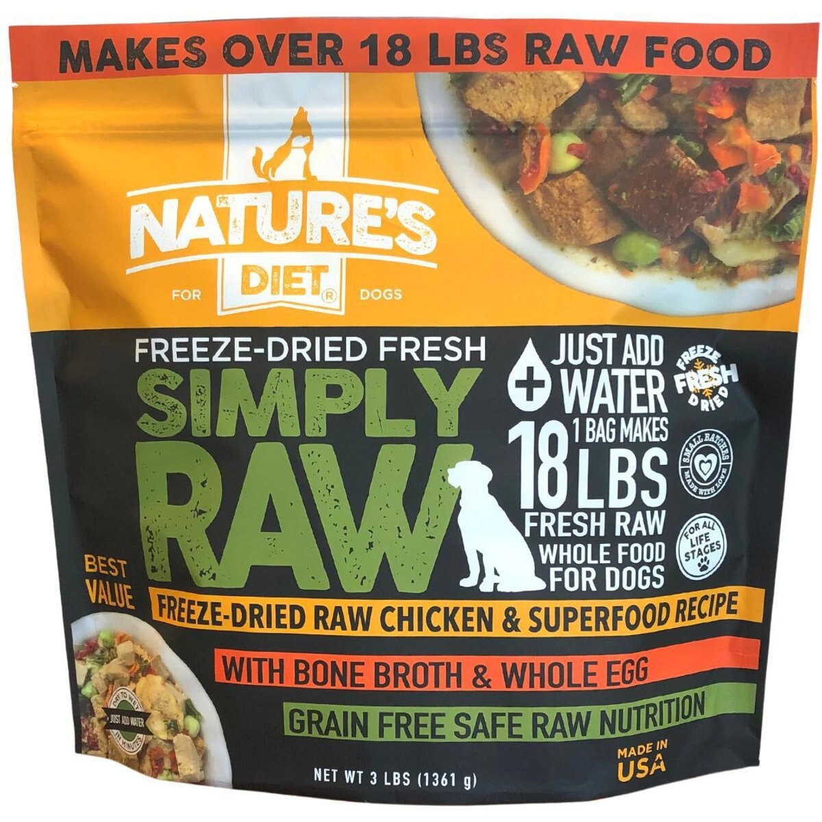 Nature's Diet Fresh Chicken Simply Raw Freeze-Dried Dog Food, 3-lb bag
