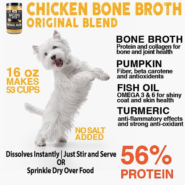 Nature's Diet Original Blend Chicken Bone Broth Dry Dog & Cat Food Topping, 16-oz jar