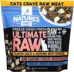 Nature's Diet Ultimate Raw Duck Liver Coated Kibble with Whitefish Filet Inclusions Freeze-Dried Cat Food, 5-lb bag