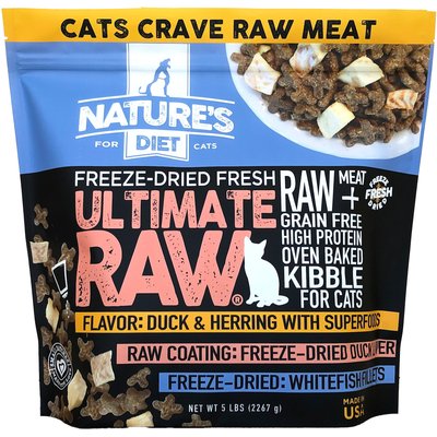 Nature's Diet Nature's Diet Ultimate Raw Duck Liver Coated Kibble with Whitefish Filet Inclusions Freeze-Dried Cat Food, 5-lb bag