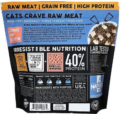 Show full view: Nature's Diet Ultimate Raw Duck Liver Coated Kibble with Whitefish Filet Inclusions Freeze-Dried Cat Food, 5-lb bag slide 3 of 10