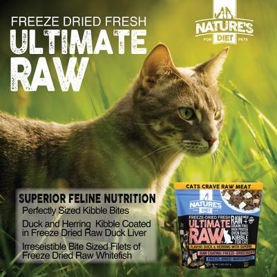 Show full view: Nature's Diet Ultimate Raw Duck Liver Coated Kibble with Whitefish Filet Inclusions Freeze-Dried Cat Food, 5-lb bag slide 8 of 10