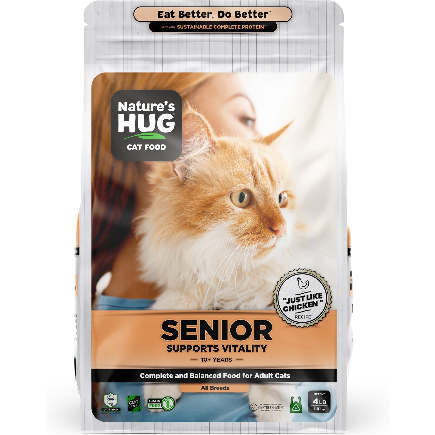 Nature's HUG Non-GMO Grain-Free Senior Supports Vitality Senior Dry Cat Food, 4-lb bag