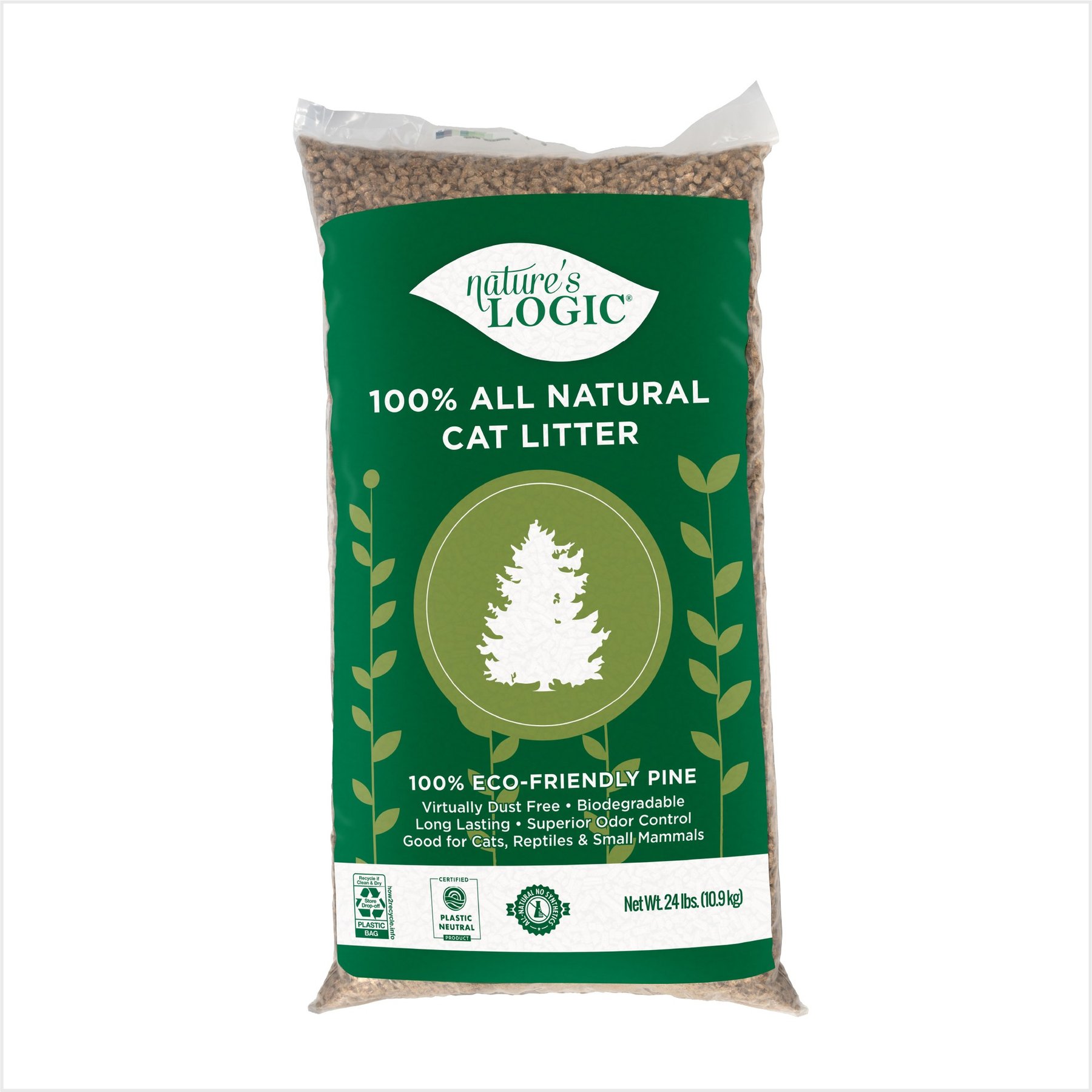 Nature's Logic 100% Natural Pine Unscented Non-Clumping Litter for Cats & Small Pets, 24-lb bag