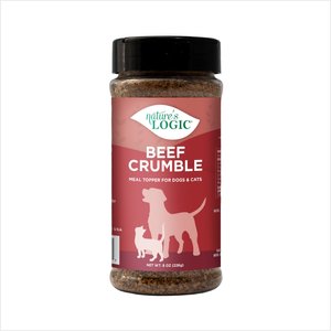 Nature's Logic Beef Crumble Dry Dog & Cat Food Topper, 8-oz bottle
